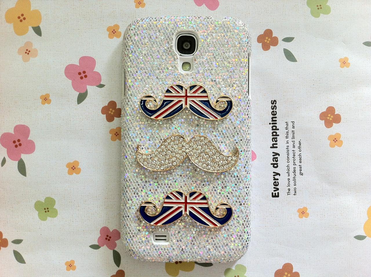 Chic Glam Bling Sparkle Crystal Uk And Gold Mustache Samsung Galaxy S4 I9500 Case